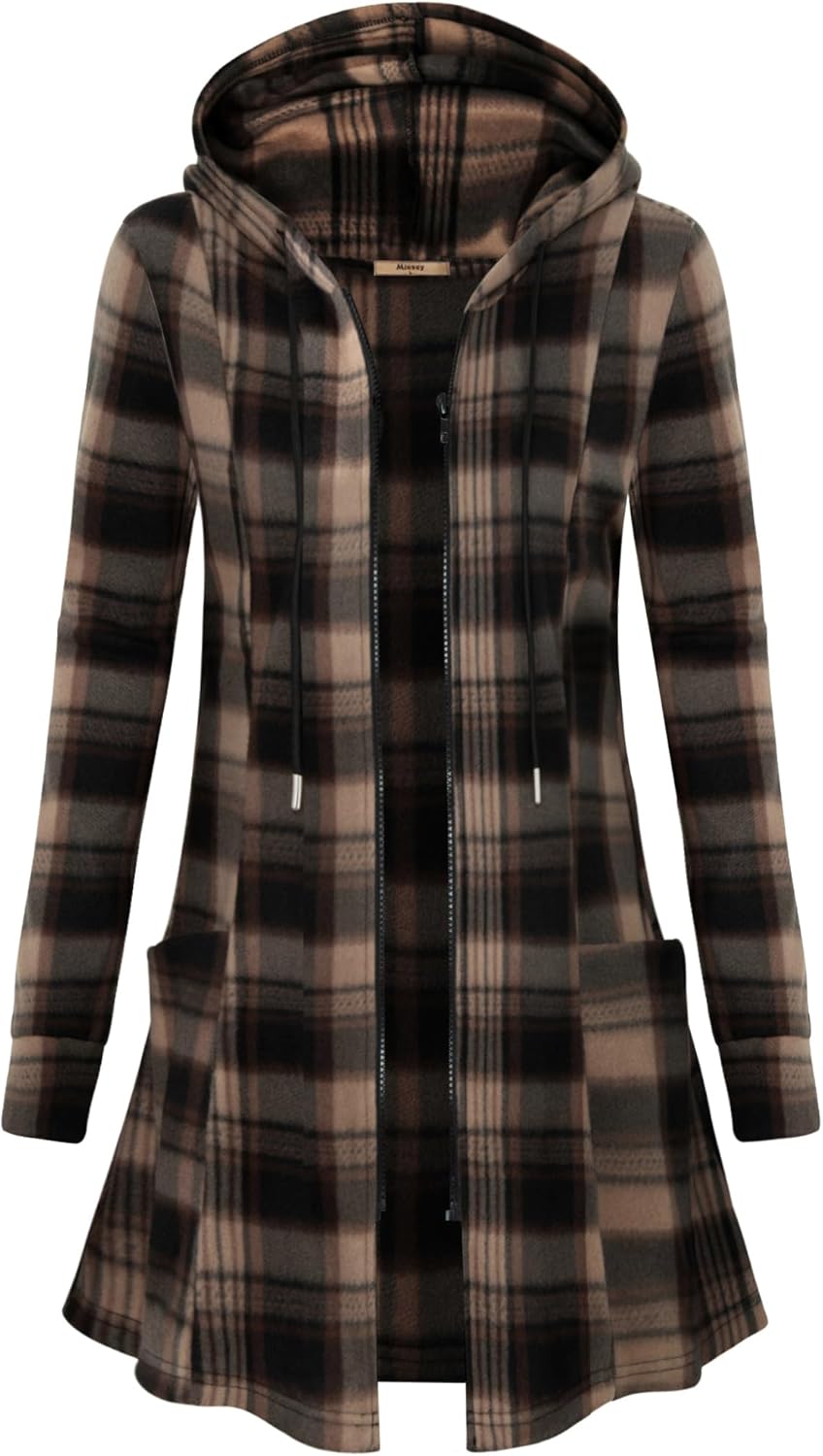 Miusey Womens Zip Up Long Hoodie Jacket Lightweight Tunic Sweatshirt Open Front...