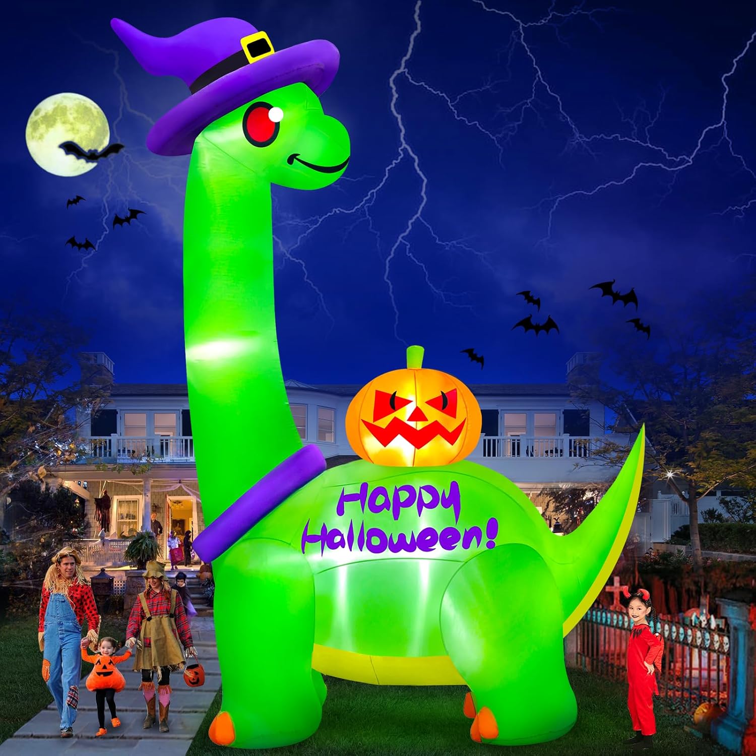 MICOCAH 14 FT Tall Halloween Inflatables Outdoor Decorations Dinosaur with Long...