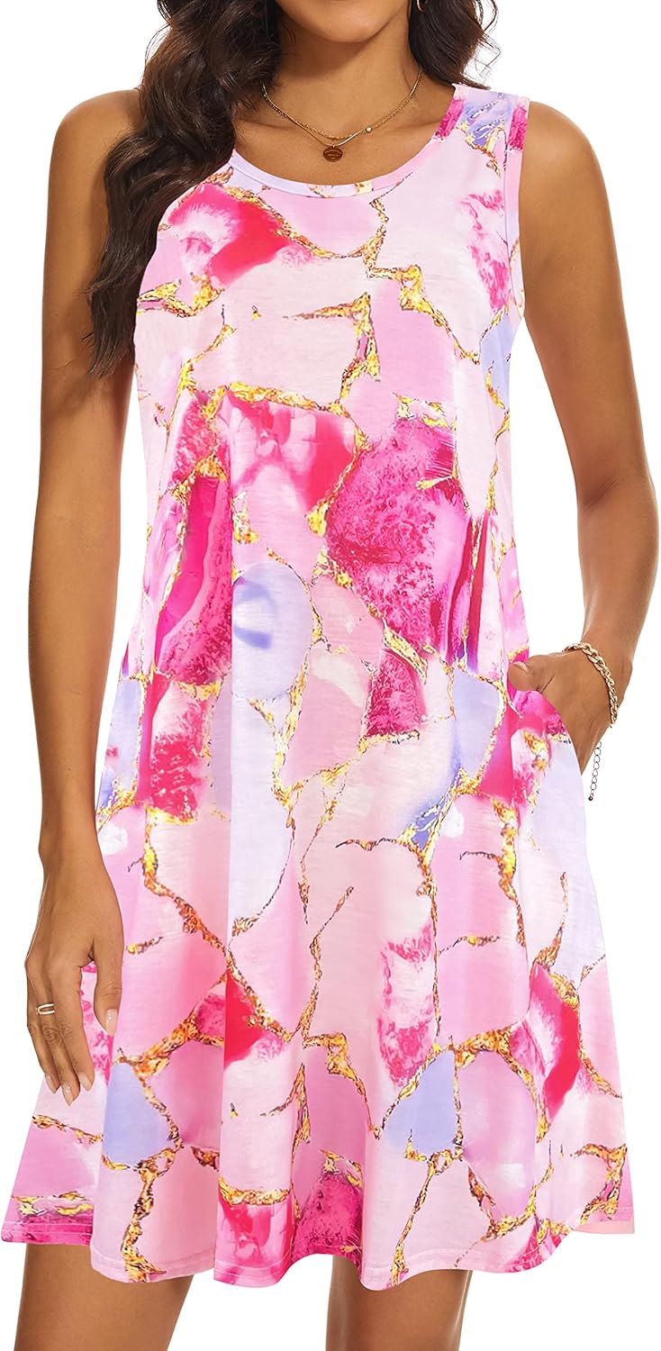 Summer Dresses for Women 2024 Casual Sundresses Beach Cover Ups Sleeveless Tshir...