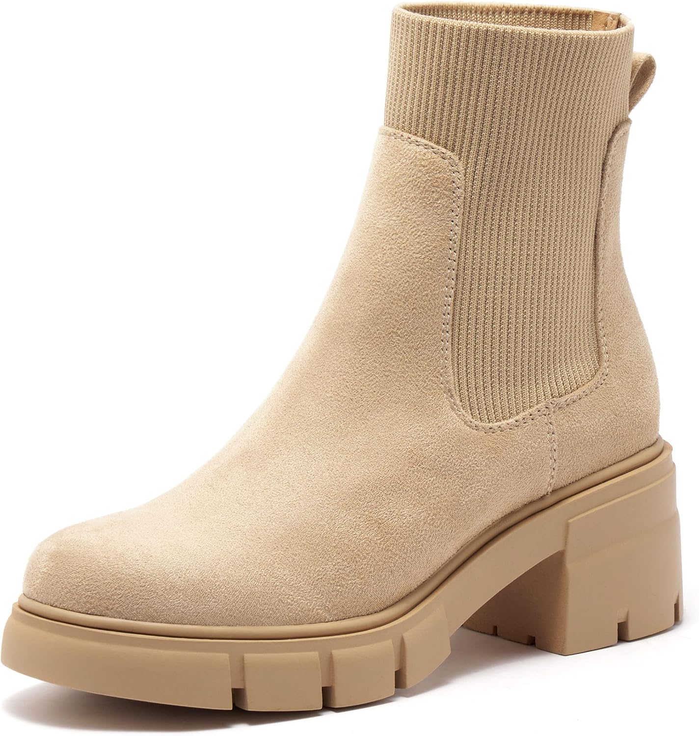 REDTOP Women's Elastic Chelsea Boots Chunky Block Heel Platform Lug Sole Ankle B...