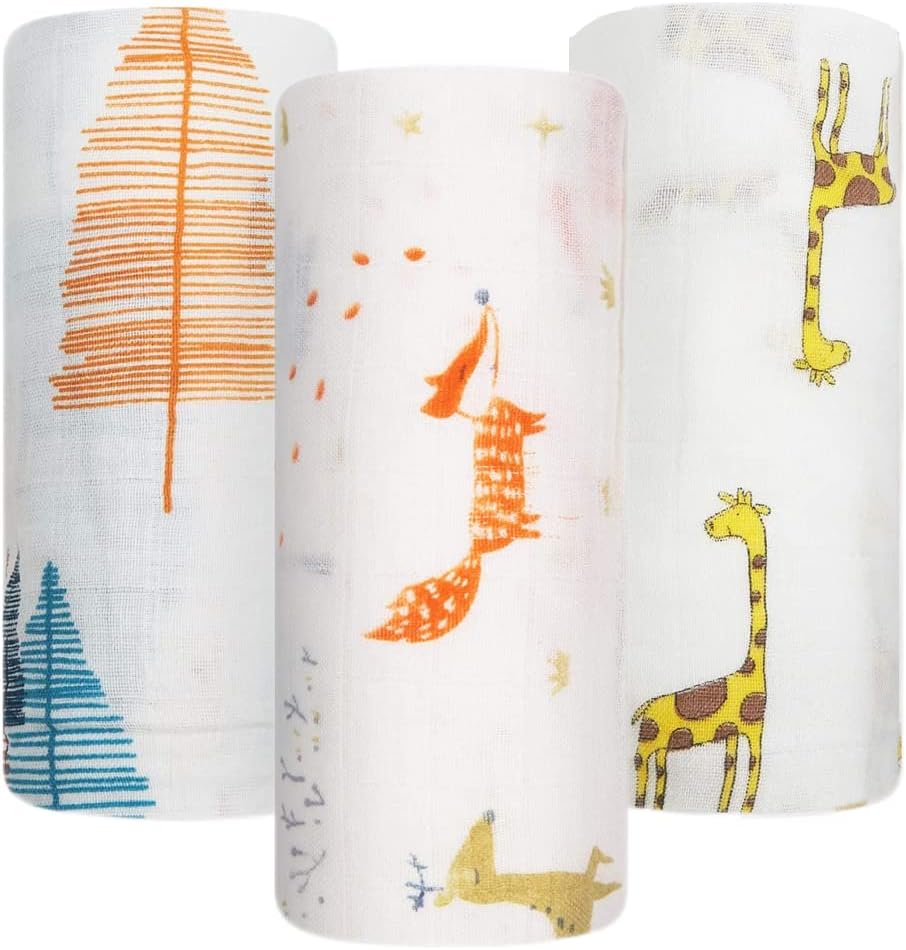 SGAVAHSG Large Muslin Cloths for Baby 3-Pack 120X120cm Muslin Swaddle Wrapping B...