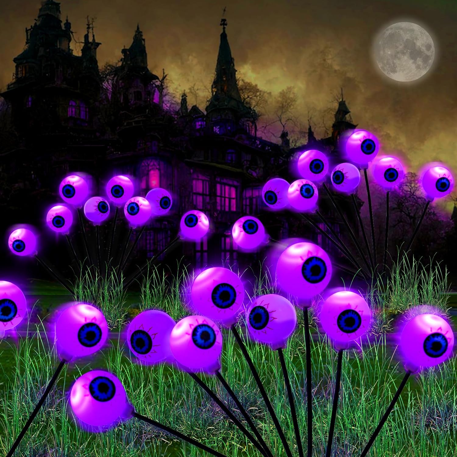 Outdoor Halloween Decorations Lights, Special 4 Pack 32LED Solar Halloween Scary...