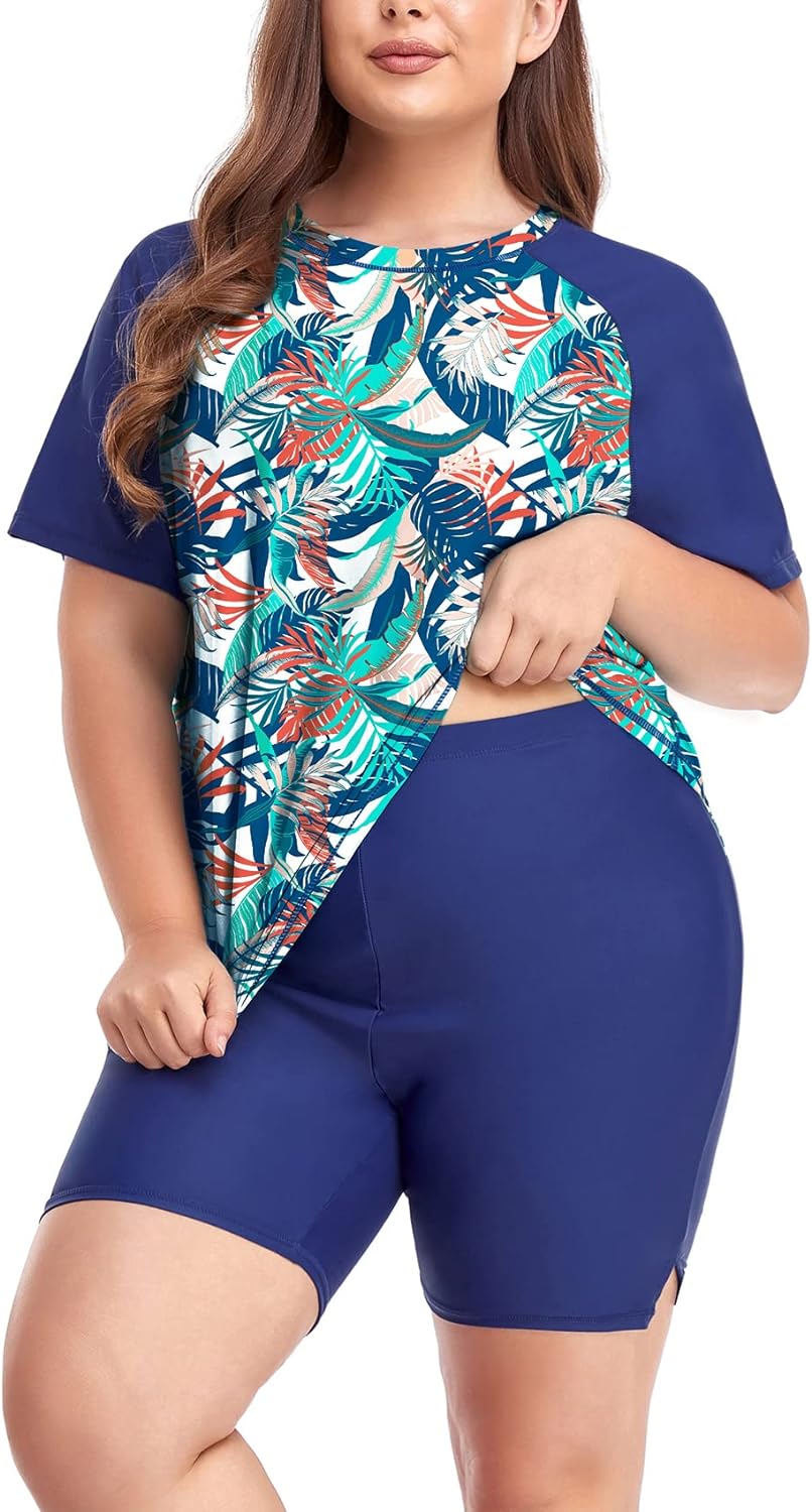 Inno 2 Piece Plus Size Rash Guard for Women, Special Rash Guard with Short Sleev...
