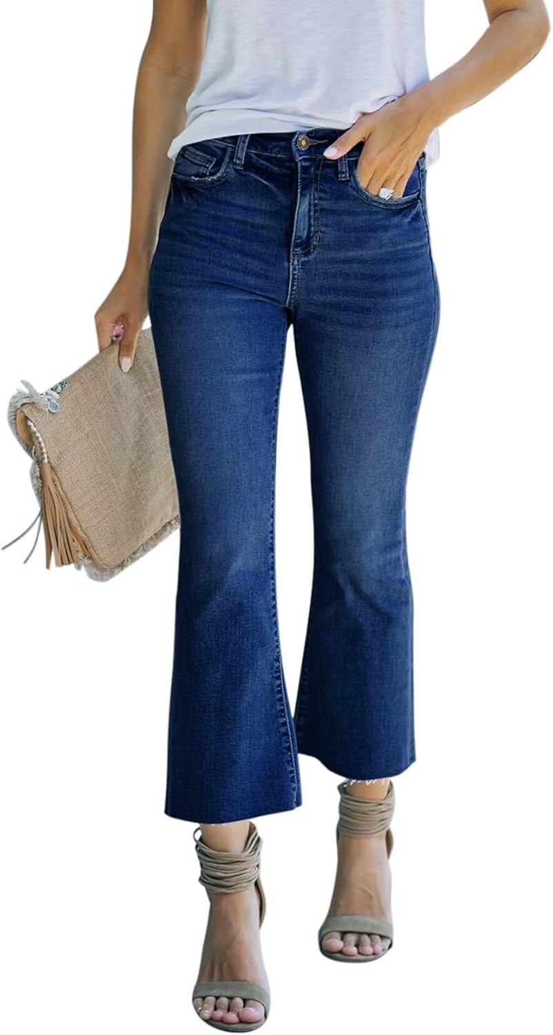 Women's High Waisted Crop Flare Jeans, Special Cropped Bell Bottom Denim Pants,...