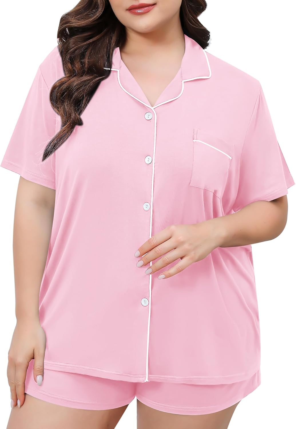 SWOMOG Women's Plus Size Pajamas, Special Pajama Set With Button Down Tops and S...