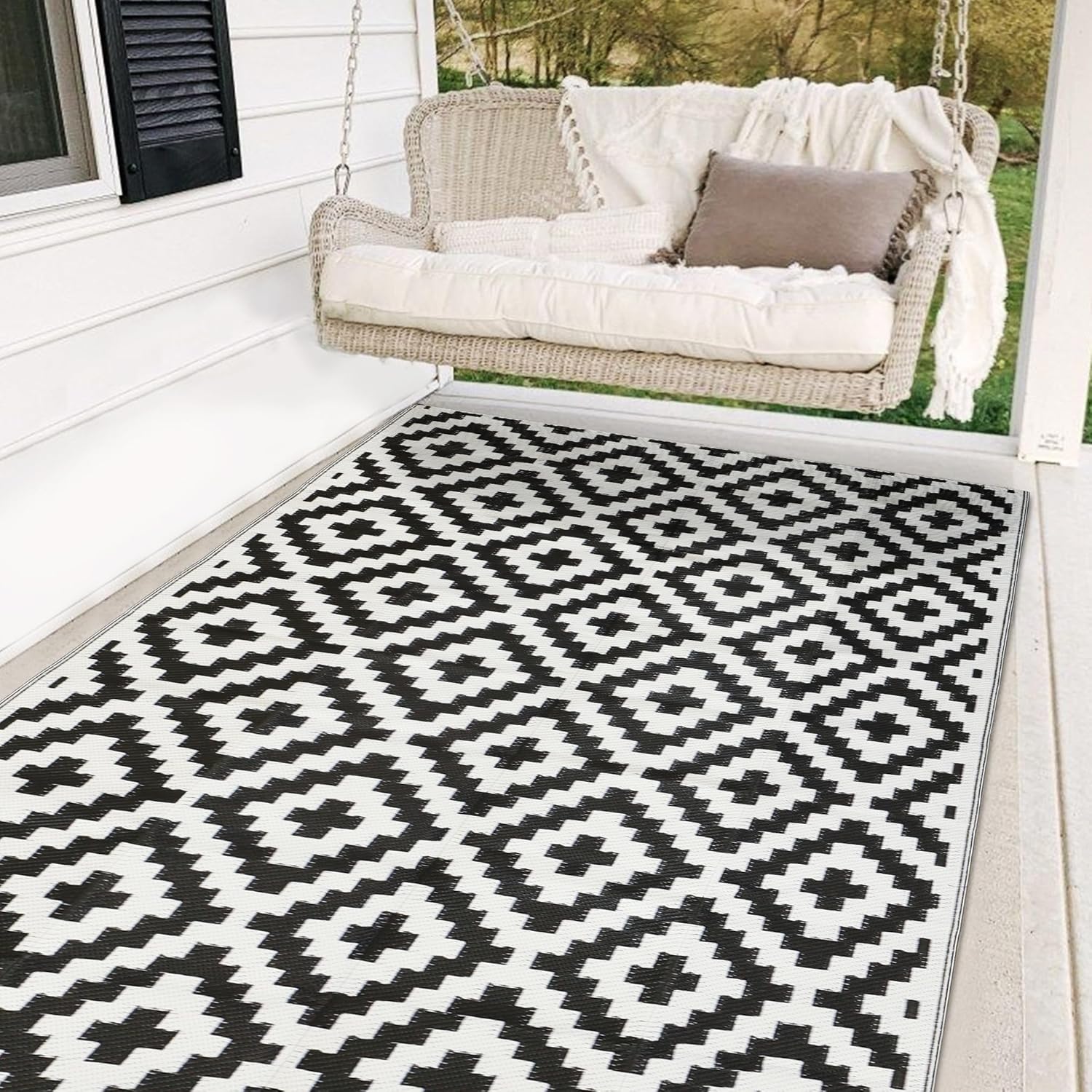 SAND MINE Reversible Mats, Plastic Straw Rug, Modern Area Rug, Large Floor Mat a...