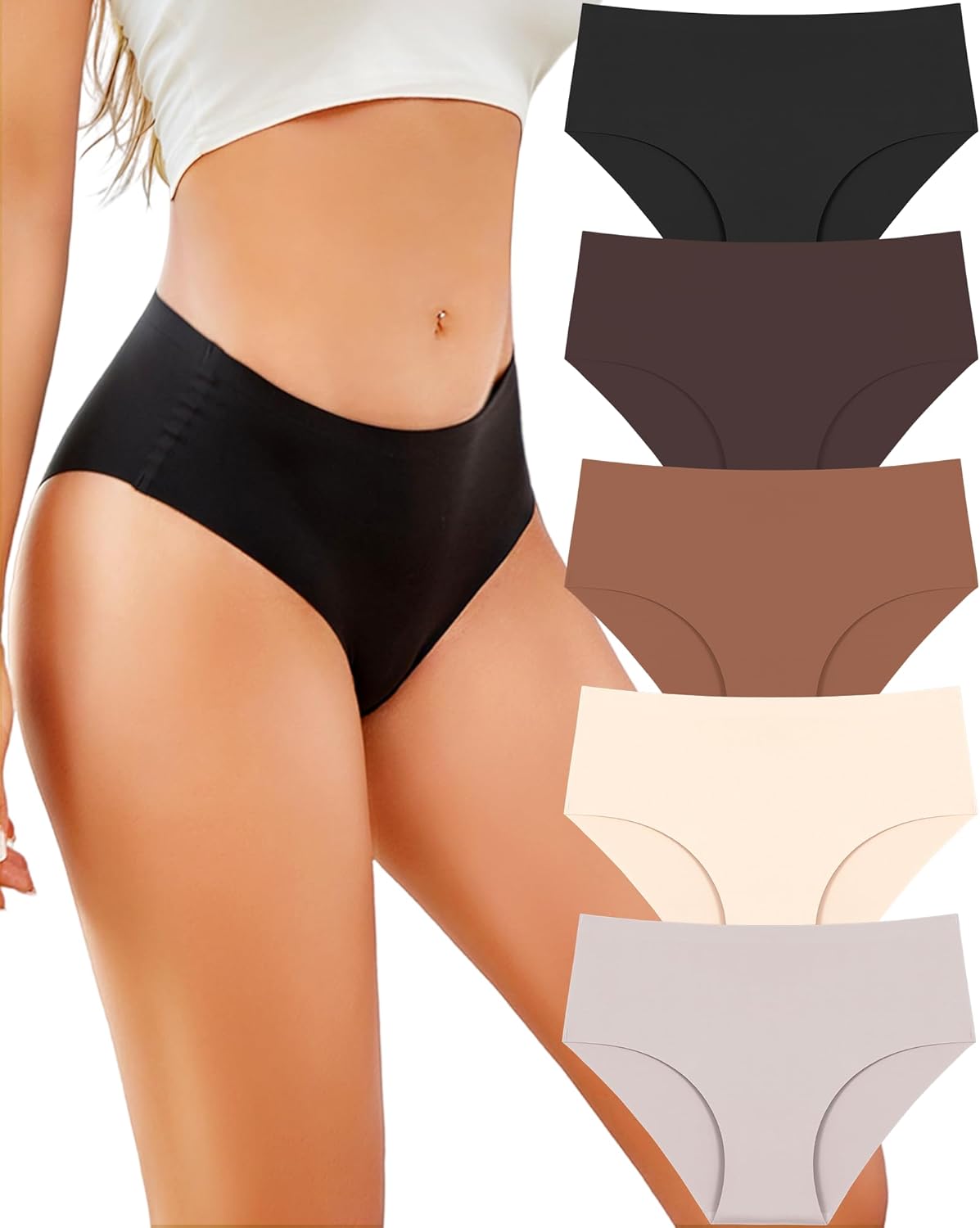 UNDER THE SEA Seamless Underwear for Women Mid Rise Brief Sexy No Show Bikini Pa...