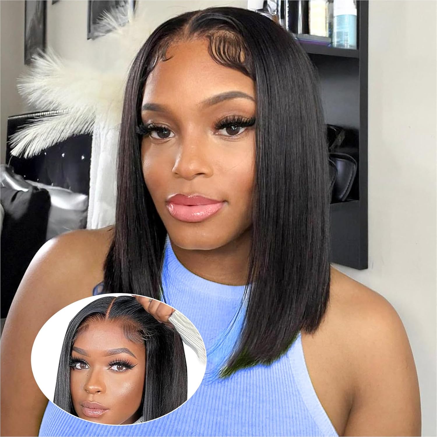 Wear and Go Glueless Wig Bob Wig Human Hair 200% Density 5x5 HD Lace Closure Wig...
