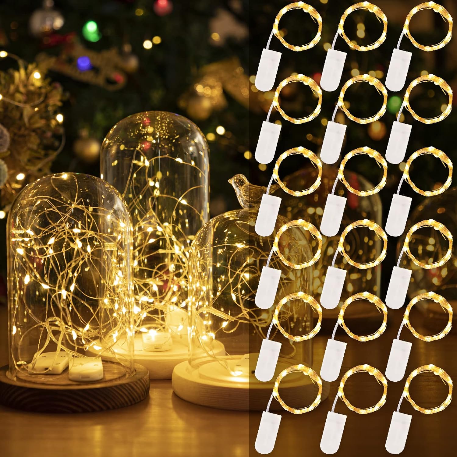 HXWEIYE 18 Pack Fairy Lights Battery Operated, 7ft 20LED Warm White Led Mini Str...