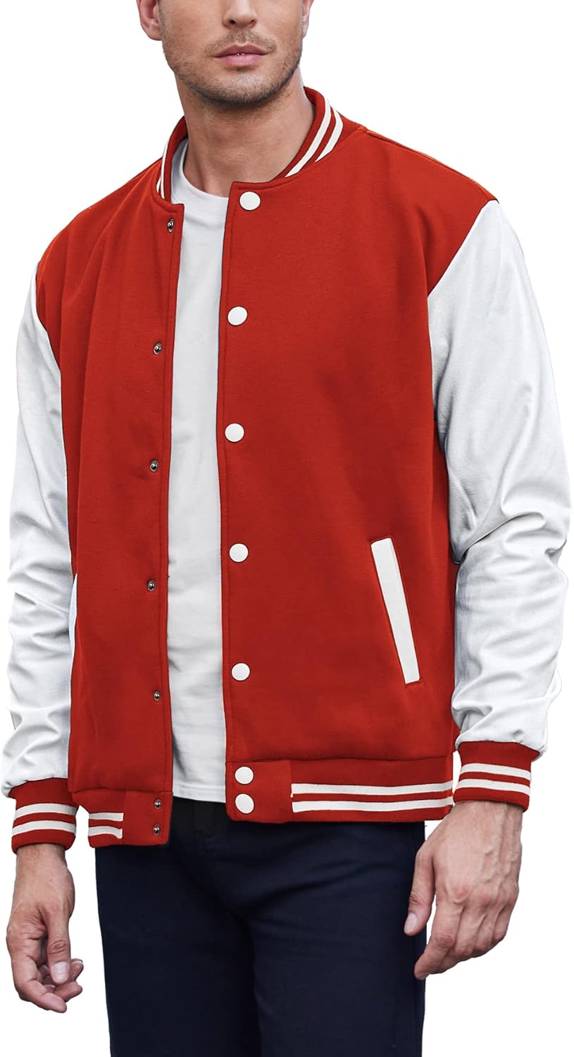 COOFANDY Men's Jacket, Special Fashion Varsity Jacket with Leather Sleeve, Slim...