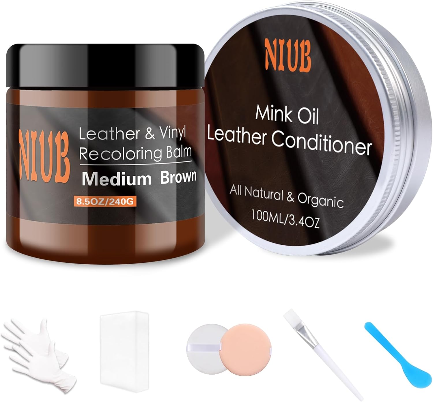 NIUB Leather Recoloring Balm, 8Oz Medium Brown with Oil Leather Color Restorer,...