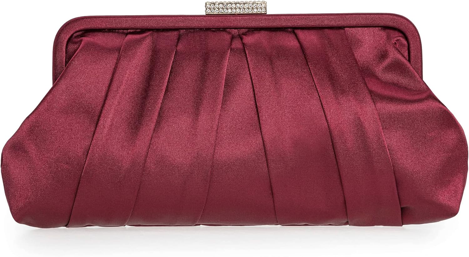 CHARMING TAILOR Classic Pleated Satin Clutch Bag Diamante Embellished Formal Han...