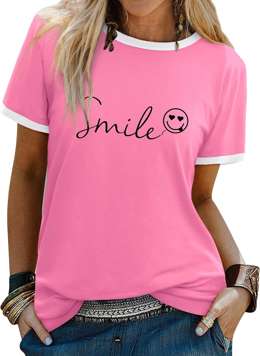 Dresswel Women Good Vibes T-Shirt Rainbow Graphic Print Tee Shirts Summer Tops S...