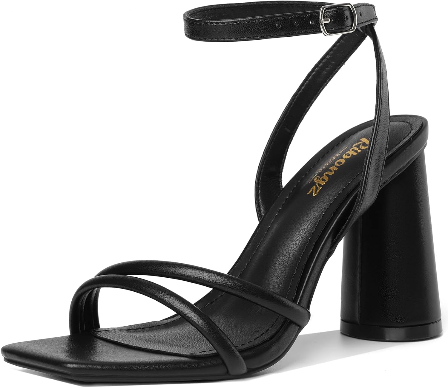 RIBONGZ Block Heels Prom Heeled Sandals for Women Chunky Square Open Toe Strappy...