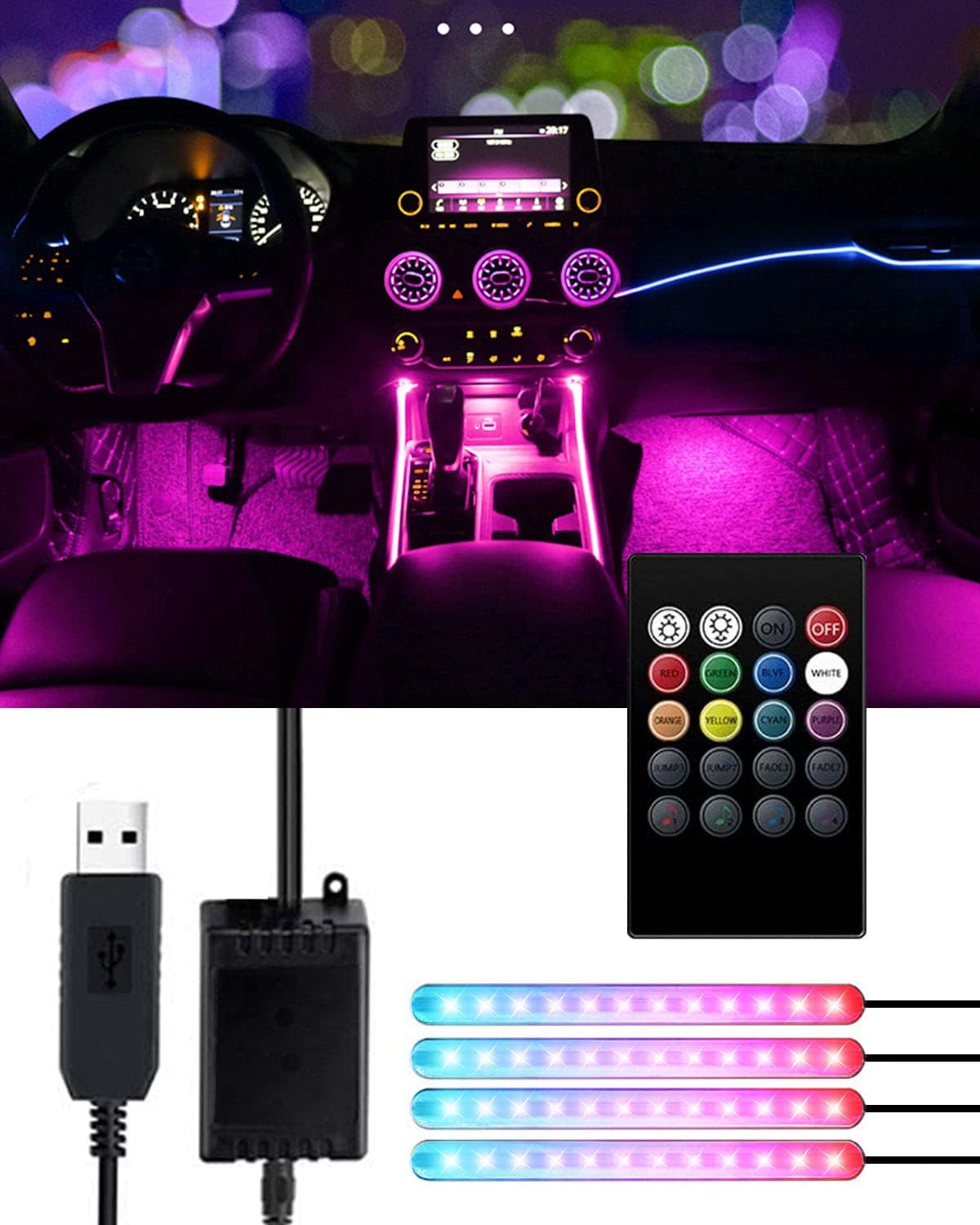 Interior Car Lights - Trongle Car Strip LED Lights, Waterproof with 4pcs 48 LEDs...