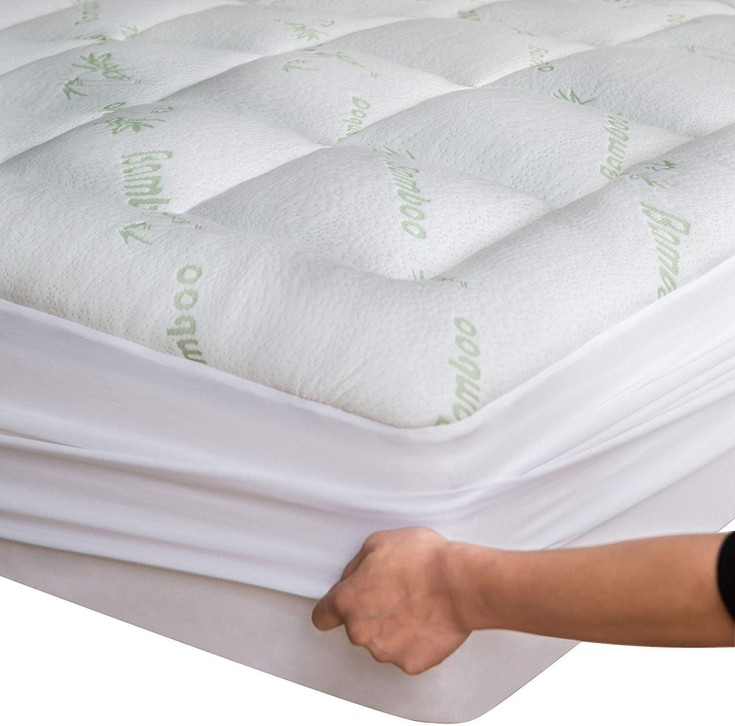 Bamboo Double (Full) Mattress Topper - Thick Cooling Breathable Pillow Top Mattr...