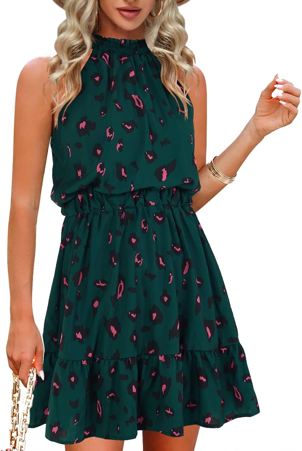 Summer Dress for Women Chiffon Blouses Skirt Spaghetti Sleeveless Tops Halter Ru...