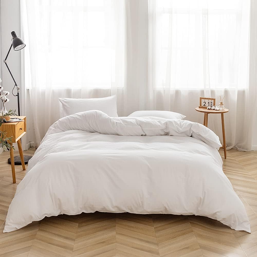 FACE TWO FACE Bedding Duvet Cover Set100% Washed Cotton Duvet Cover Linen Like T...