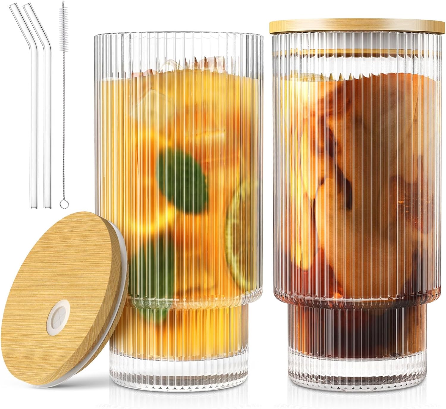 16OZ Glass Cups, Special Glassware with Lids and Straws, High-Quality Vintage Ri...