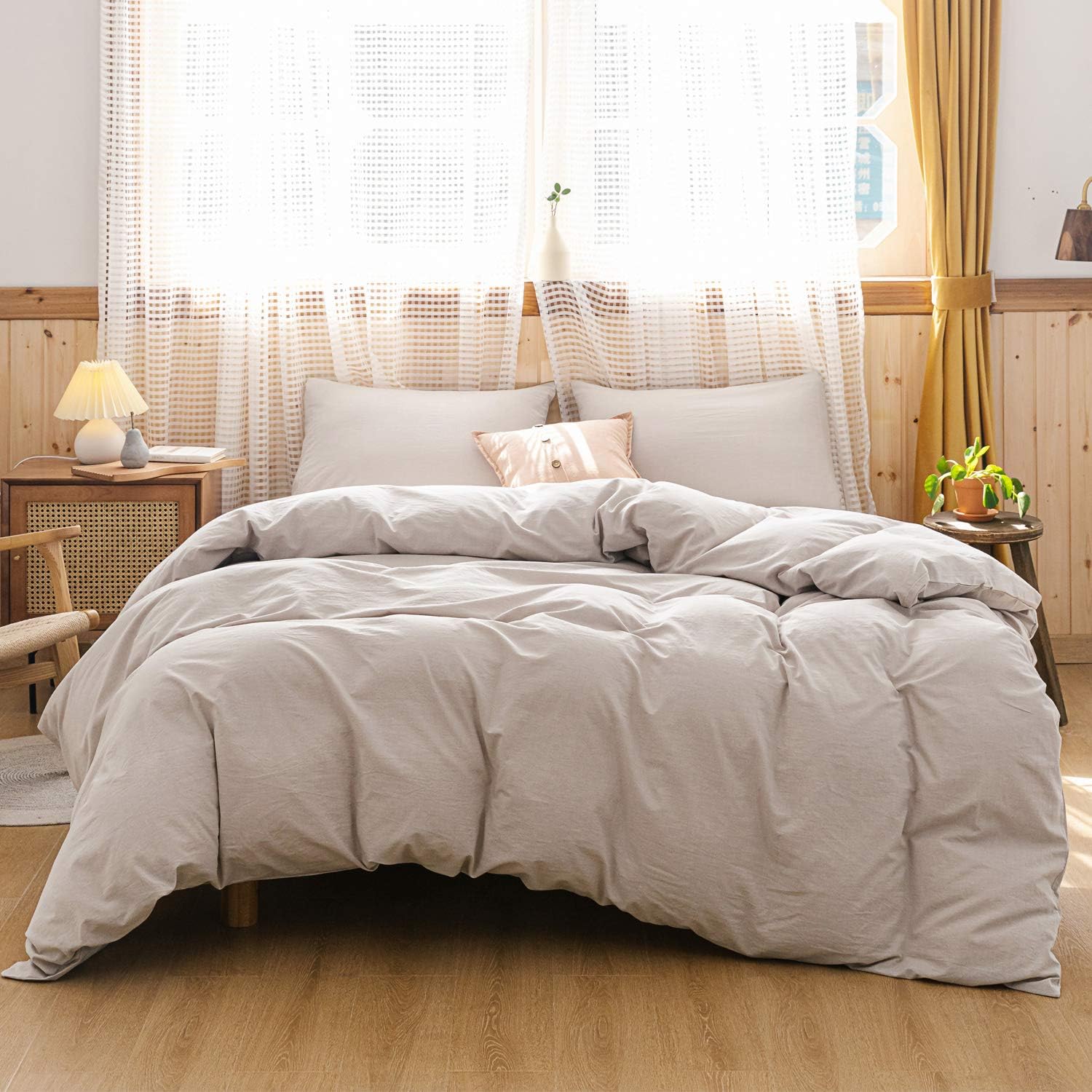 ECOCOTT Beige Duvet Cover Super Queen Size, 100% Washed Cotton 1 Duvet Cover wit...