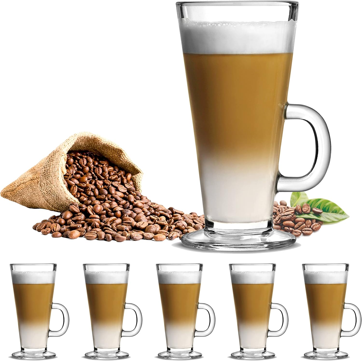Latte Glasses Tea & Coffee Cups Pack of 6-270ml Temperature Resistant Hot Drink...
