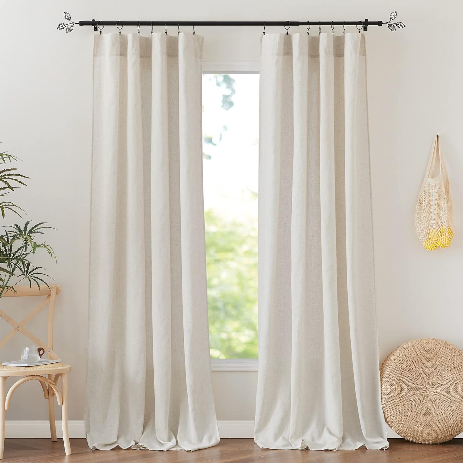 RYB HOME Sheer Linen Blend Curtains, Special Linen Woven Soft Breathable Drapes,...