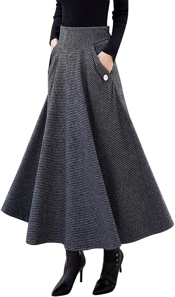 IDEALSANXUN Women's Skirt, Special Fall/Winter High Waist Plaid Slim A-line Long...