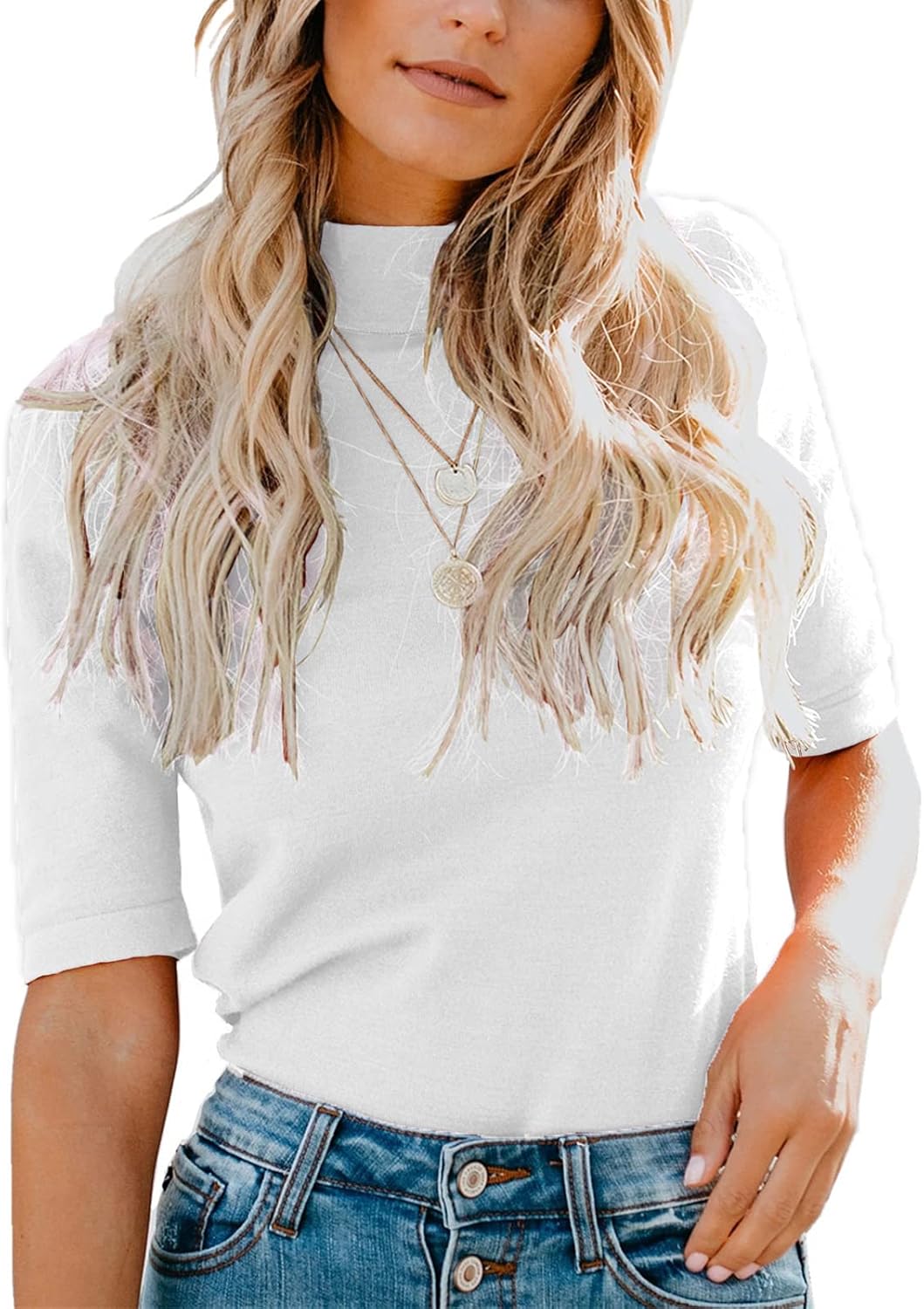 LIYOHON Womens Tops Dressy Casual Fall Cute Tops Mock Turtleneck Business T Shir...