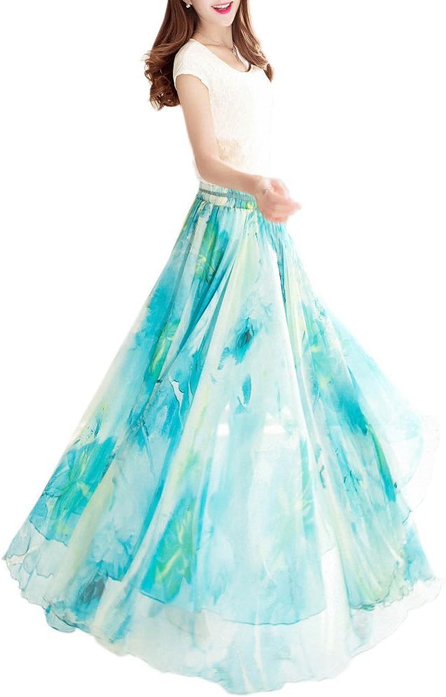 Afibi Women Full/Ankle Length Blending Maxi Chiffon Long Skirt Beach Skirt XX-La...