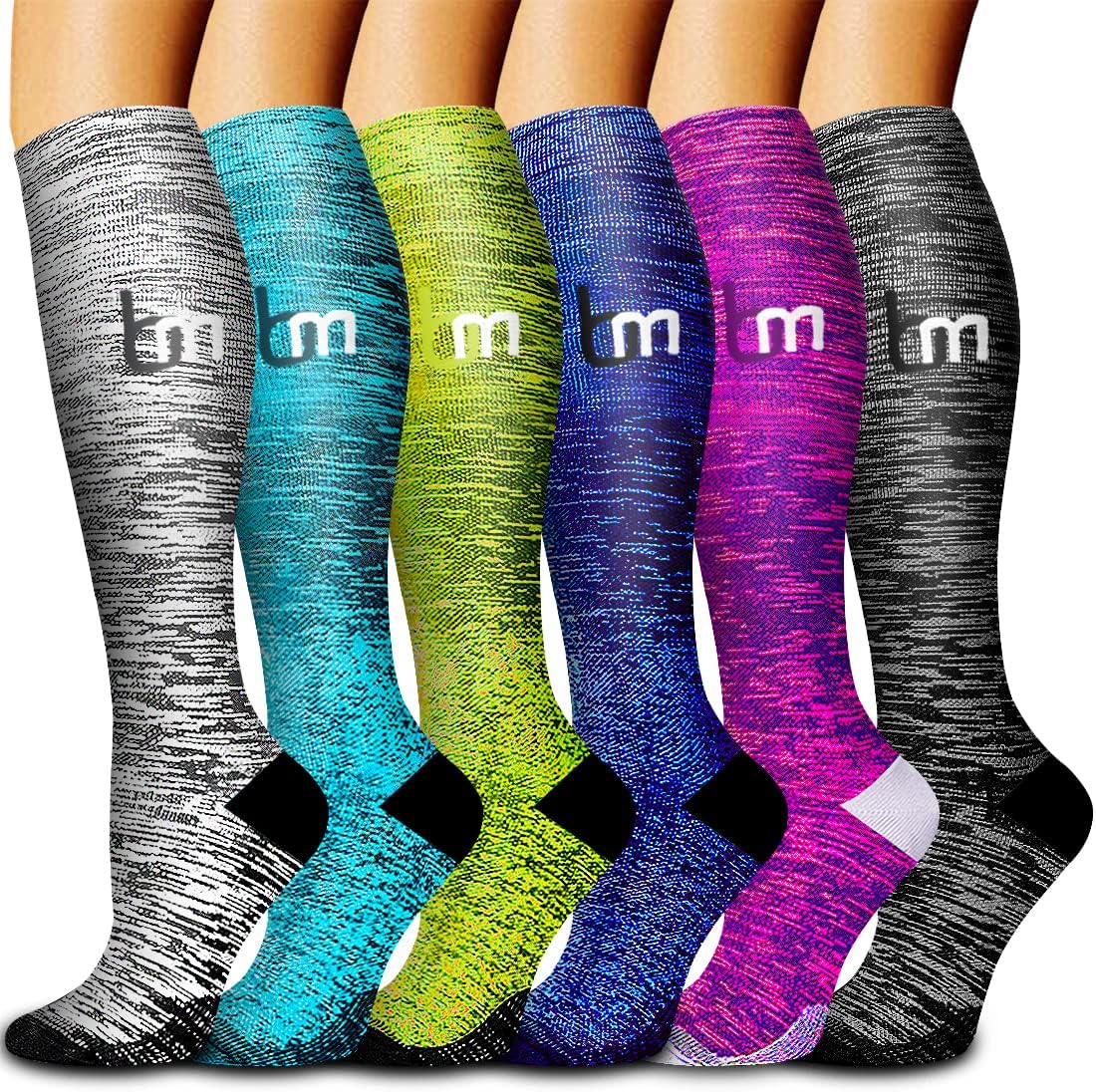 Bluemaple 6 Pack Copper Compression Socks for Women and Men Circulation-Best Sup...