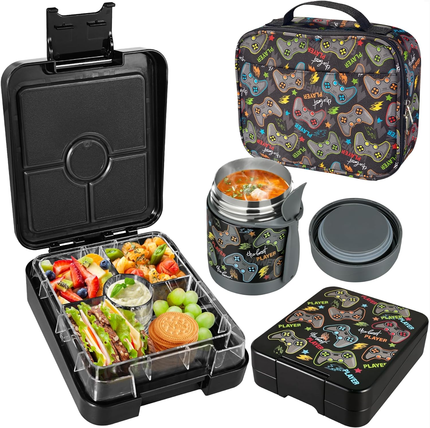 Bento Lunch Box Set With 10oz Soup Thermo, Leak-proof Lunch Containers with 4 Co...