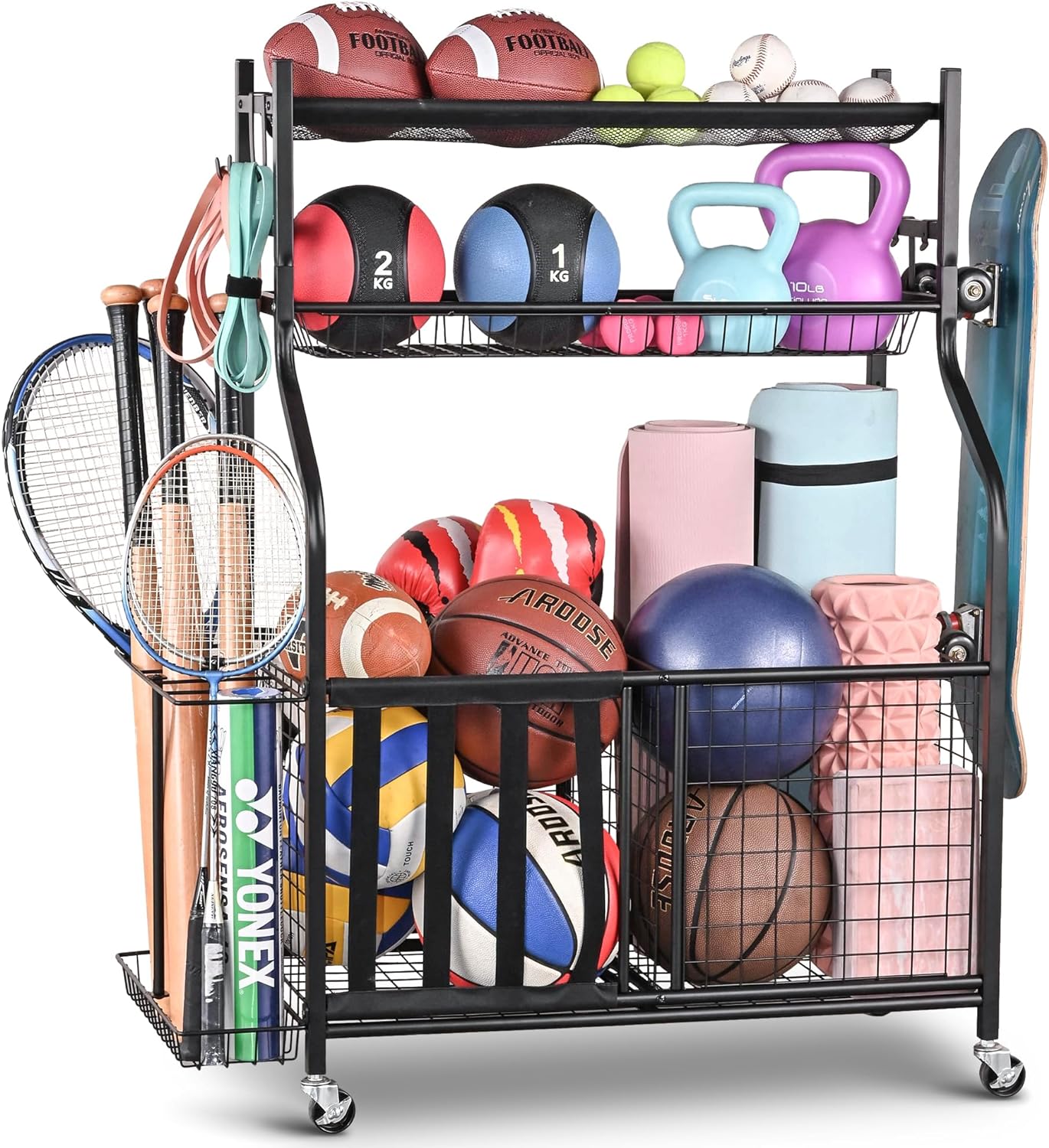 PLKOW Sports Equipment Storage for Garage, Garage Sports Equipment Organizer, Ba...