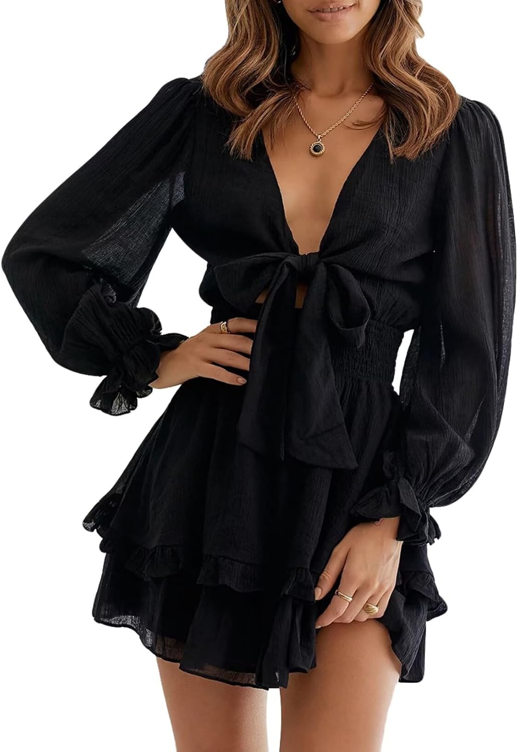 Dokotoo Womens Fall Fashion, Special Elegant Mini Dress, Innovative Deep V Neck...