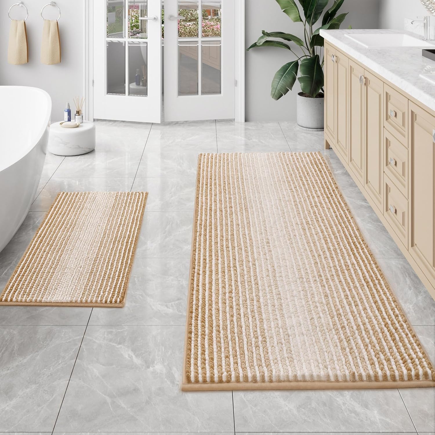 BSICPRO Rugs and Mats Sets, 2 Piece Thick Absorbent Chenille, Non Slip, Soft Sha...