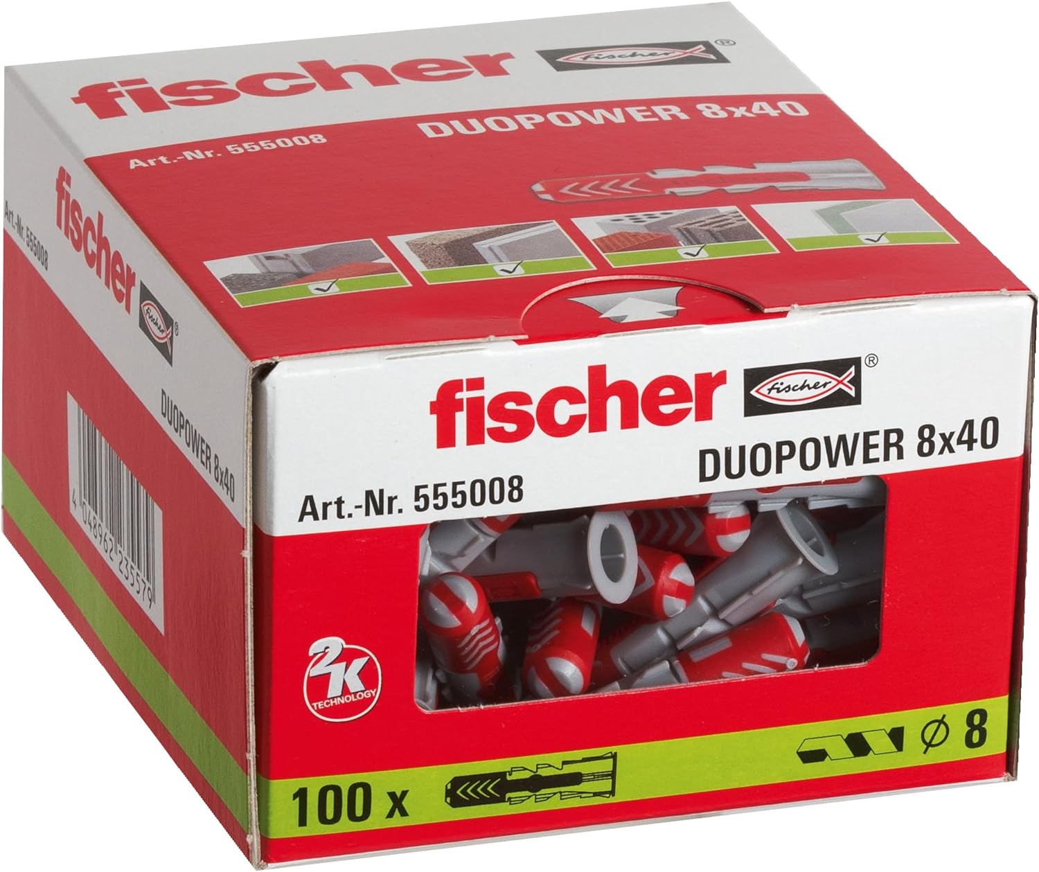 Fischer Wall Plug, Red/Grey, 8 x 40 mm 8 x 40 mm Red/Grey Single