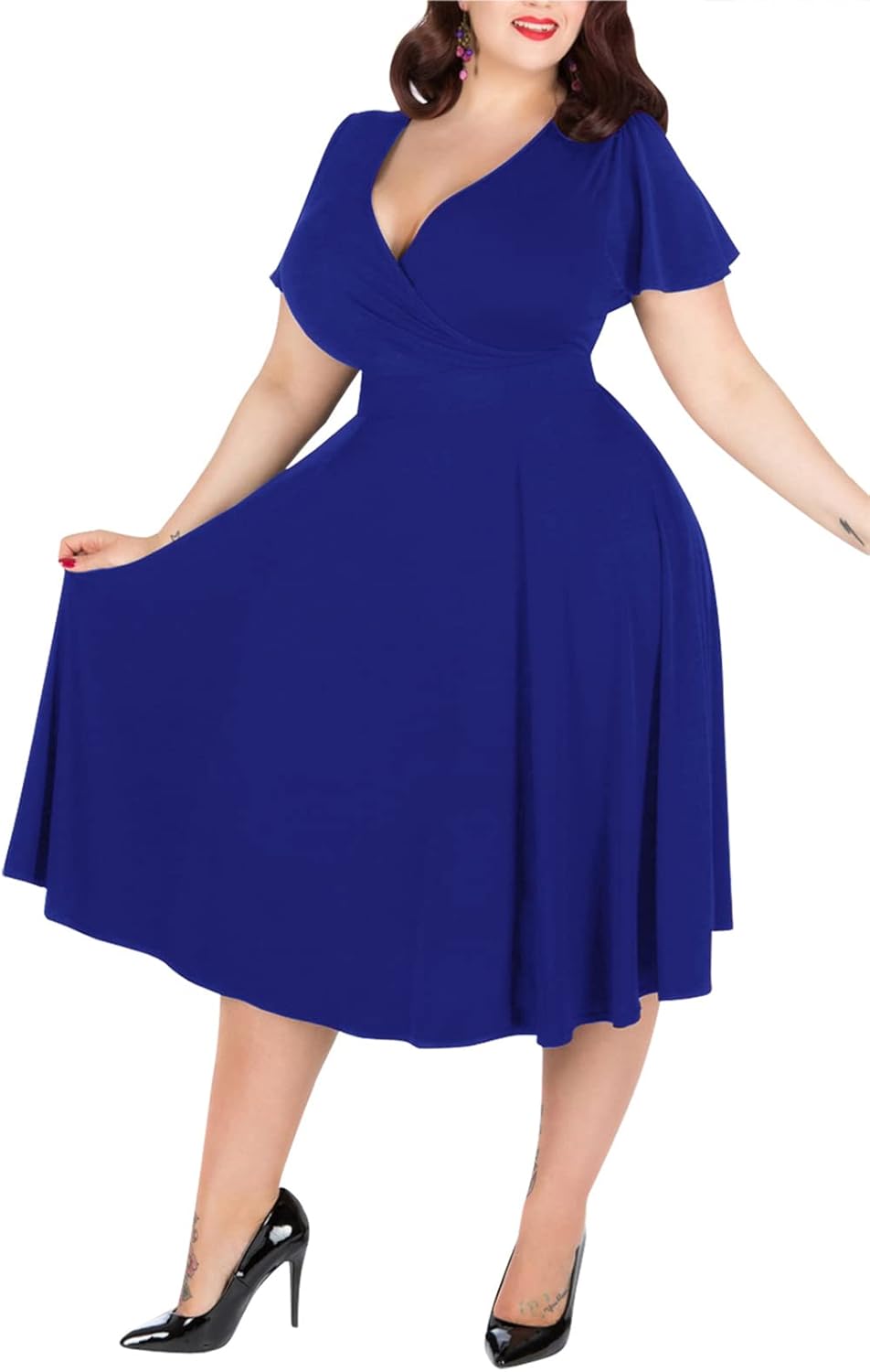 Nemidor Women's Dress, Special V-Neckline Stretchy Casual Midi, Innovative Plus...