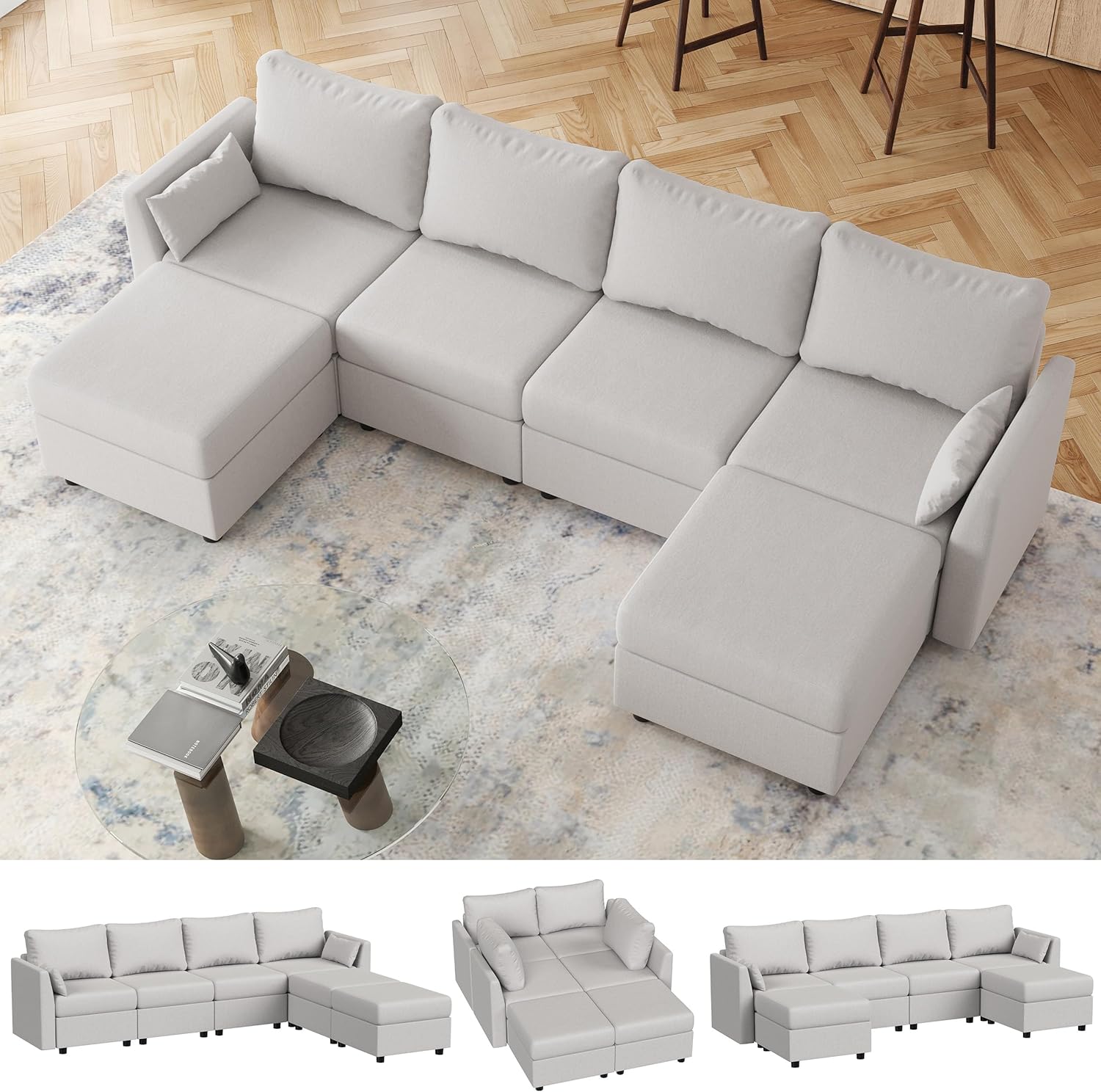 Modular Sectional Sofa with Storage, Convertible 6 Seat Sectional Couches for Li...
