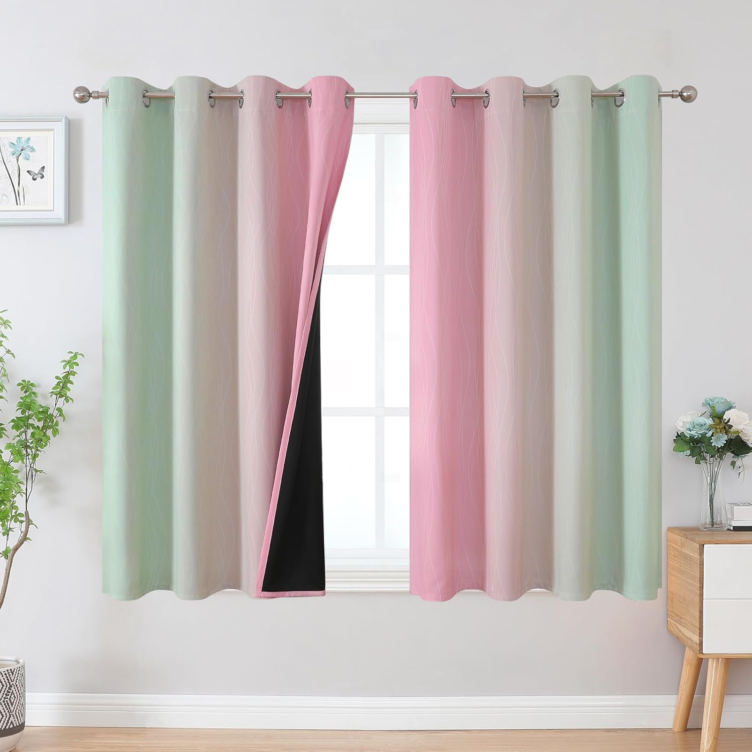 Estelar Textiler Sage and Pink Blackout Curtains 54 Inch Length, Light Blocking...