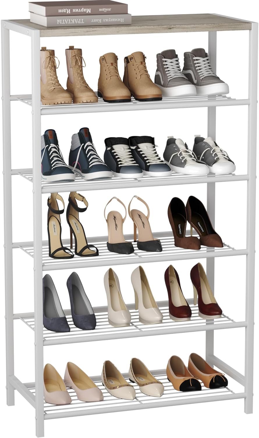 HOMEFORT Shoe Rack 6-Tier, Shoe Storage Shelf, Industrial Shoe Tower, Narrow Sho...