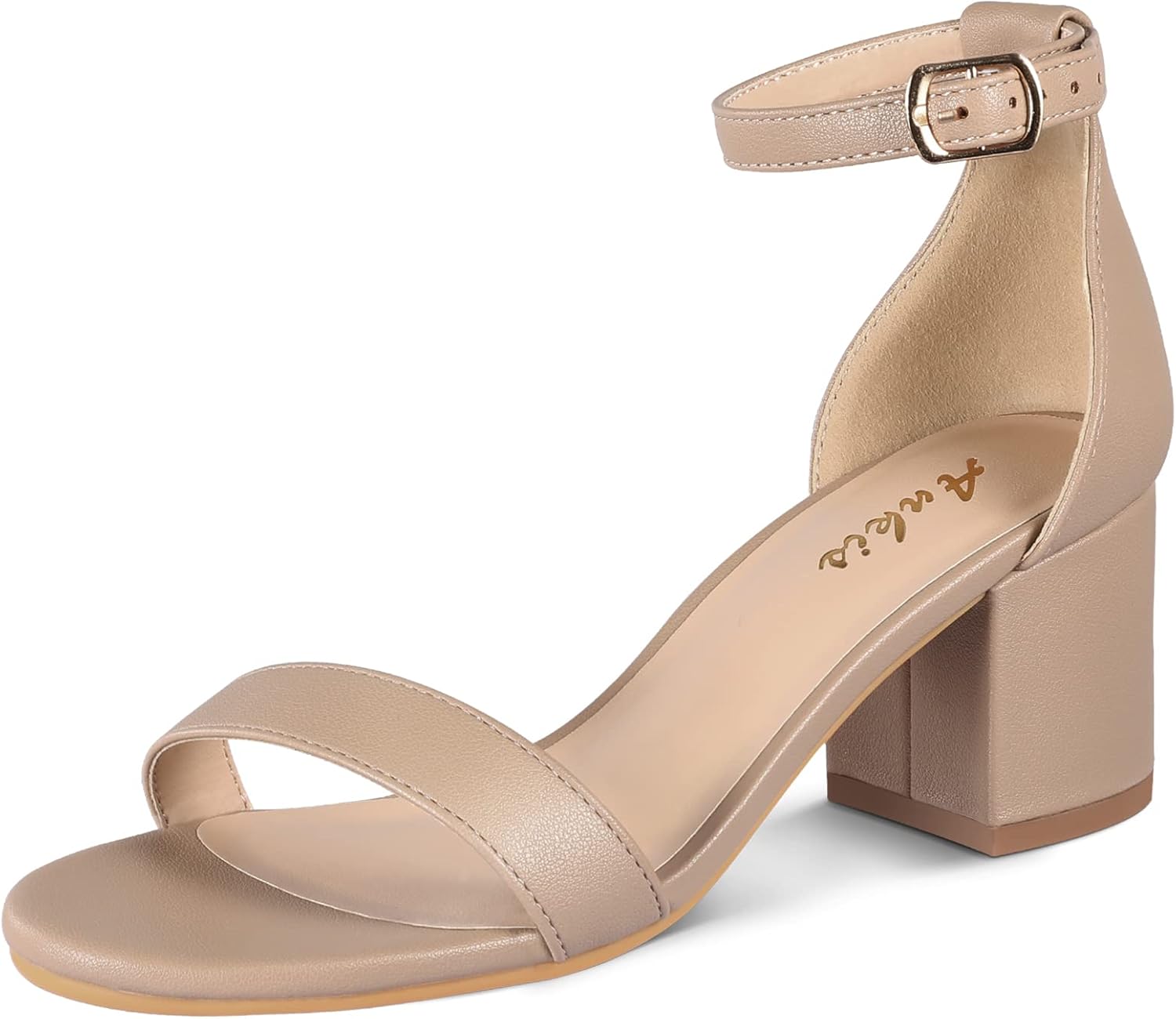 Ankis Nude Silver Black Heels, Special Women's Open Toe Ankle Strap Block Chunky...