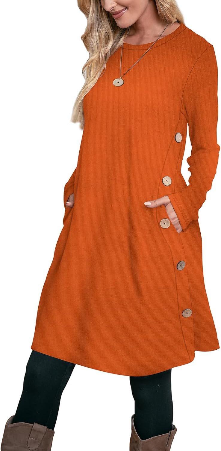 OFEEFAN Womens Long Sleeve Tunic Dress, Special Fall Outfits with Pockets, Innov...