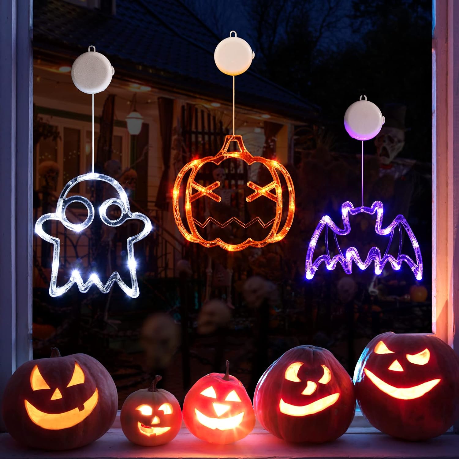 LOLStar Halloween Decorations 3 Pack Orange Pumpkin, White Ghost, Purple Bat Hal...
