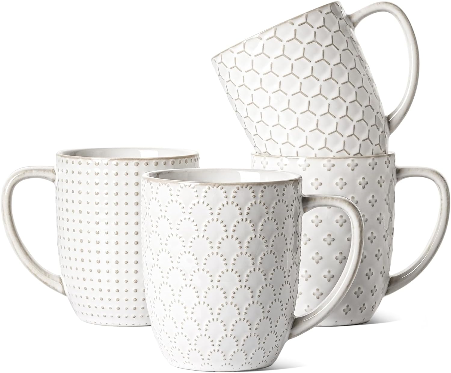 LE TAUCI Coffee Mugs 16 oz,Ceramic Mug Set, Embossment Cups for Latte, Hot Tea,...