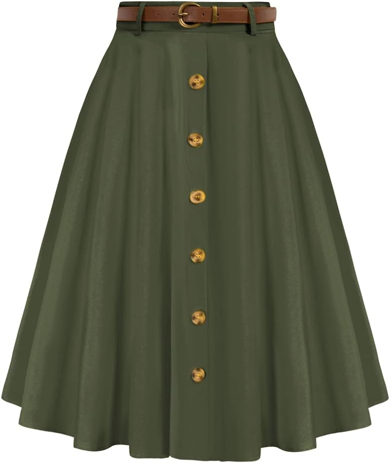 Belle Poque Women's Vintage Skirt, Special High Waist A-Line Flared Midi Skirt w...