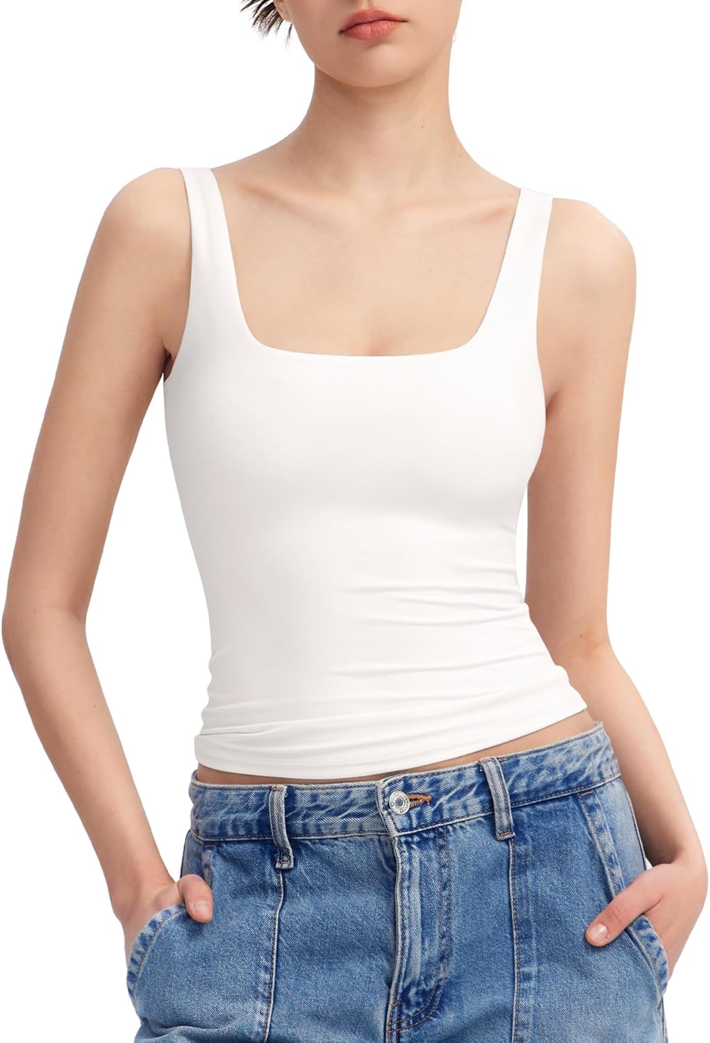 PUMIEY Women's Tank Top, Special Sleeveless Double Lined Basic Tops, Innovative...