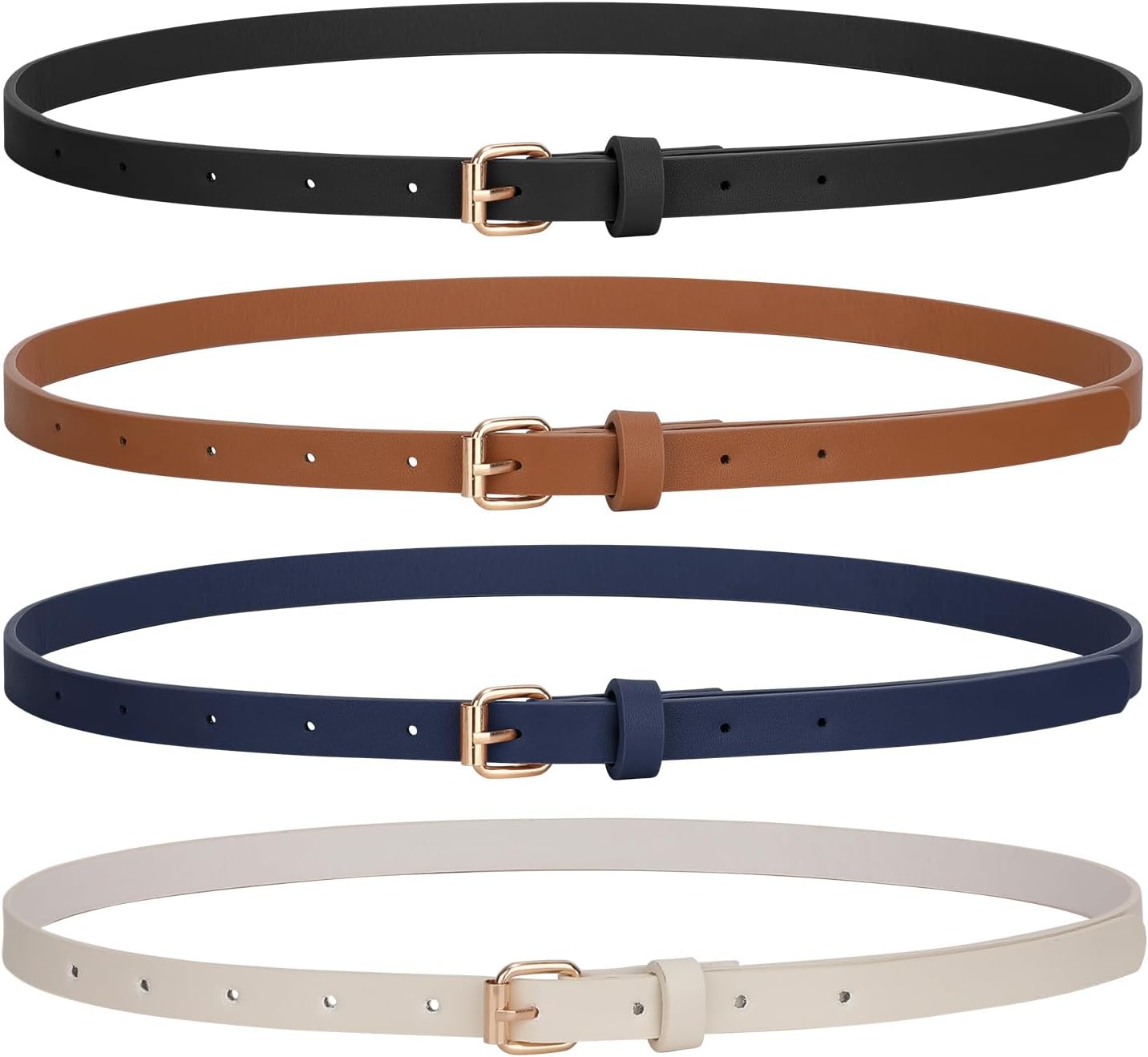 JASGOOD 4 Pack Skinny Women Leather Belt for Dresses Thin Waist Belt for Jeans P...