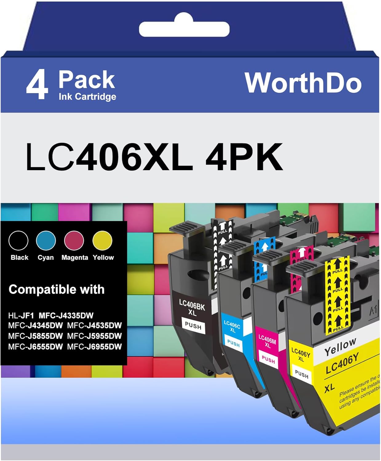 Premium LC406XL High Yield Ink Cartridges, Superior Ink for Brother Printers, Co...