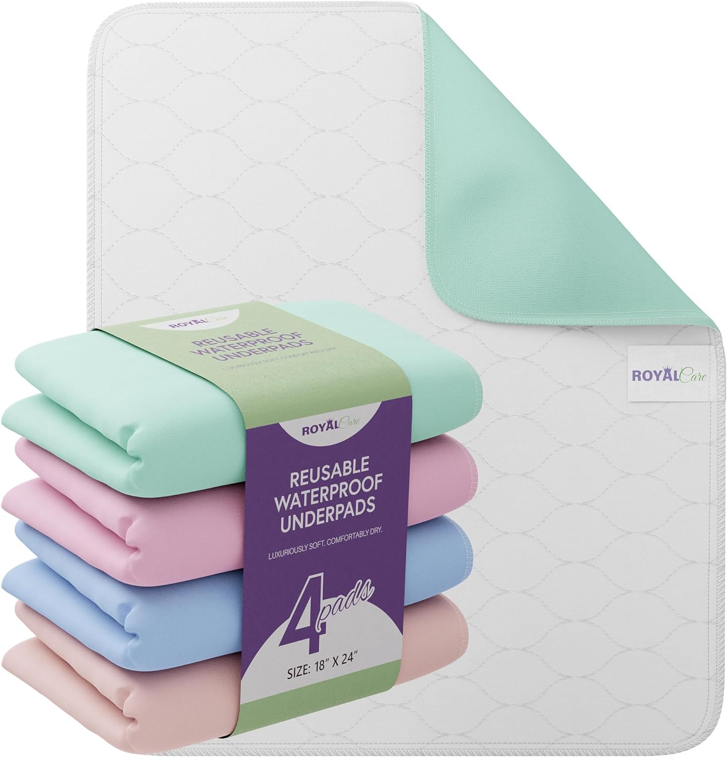 Incontinence Bed Pads - 4 Pack 18” x 24” Reusable...