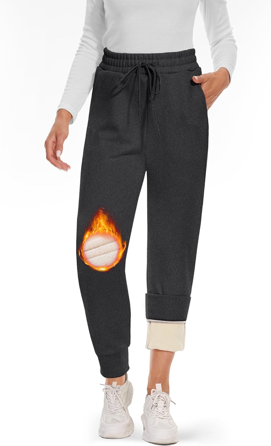 CAMPSNAIL Fleece Lined Sweatpants Women - Joggers for Women with Pockets High Wa...