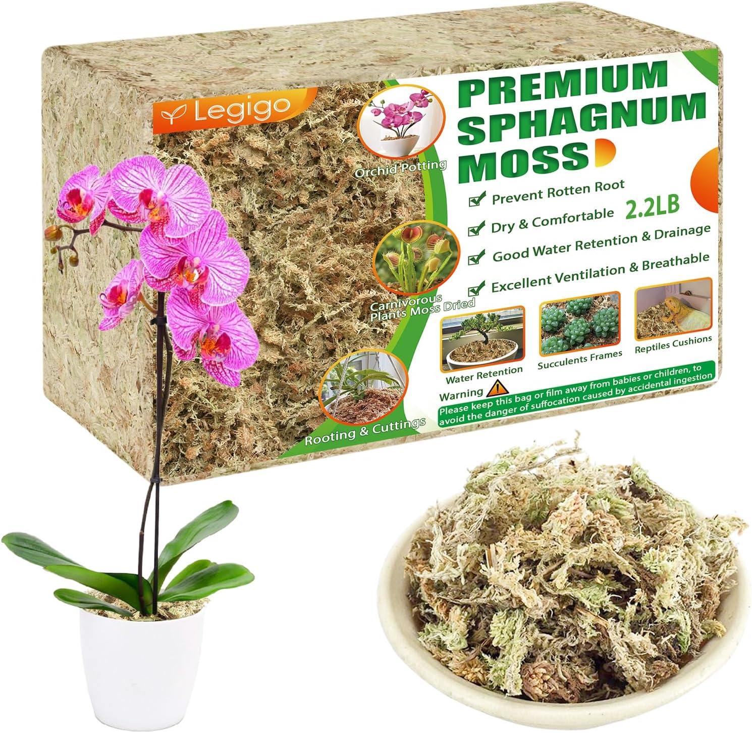 Legigo 2.2LBS Premium Sphagnum Moss, Special Natural Succulent Carnivorous Plant...